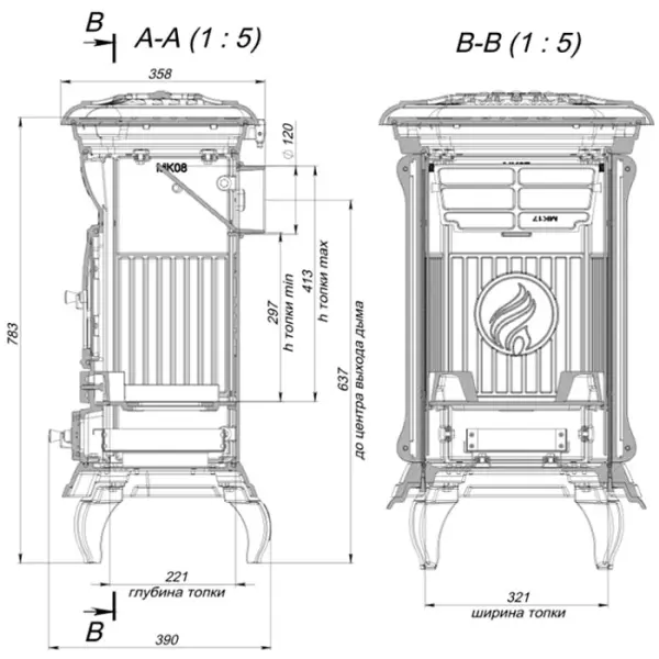 Фото Печь чугунная STEP патина медь в магазине Woodson Фото Печь чугунная STEP патина медь в магазине Woodson