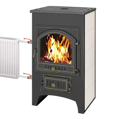 Фото Печь-Камин ВЕЗУВИЙ ПК-01 (205) с плитой и т/о беж. 12 кВт (200 м3) Ø 150 мм в магазине Woodson