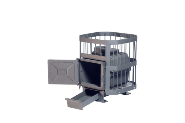 Фото Печь банная чугунная "Сибирь-15". Чугунная дверца без ВТК (Сетка) в магазине Woodson Фото Печь банная чугунная "Сибирь-15". Чугунная дверца без ВТК (Сетка) в магазине Woodson